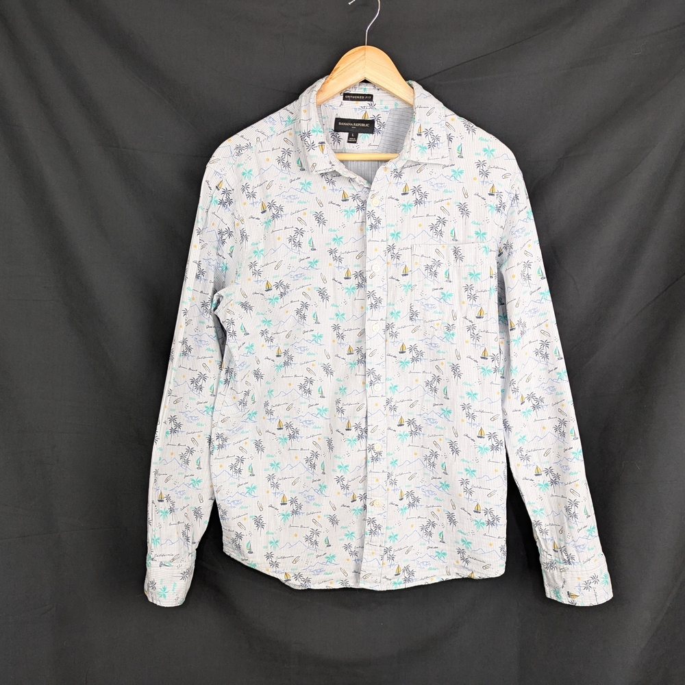 BANANA REPUBLIC Untucked Casual Button Down Shirt Summer Motif Summer Beach